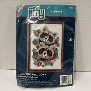 Sunset Jiffy Counted Cross Stitch Kit 16028 Two Cute Raccoons 7"x5" New 1993